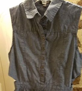 New Look sleeveless jean shirt dress w/side cutout